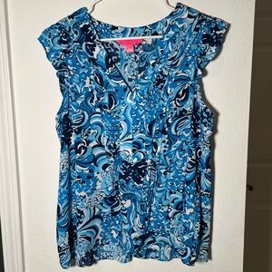 Lilly Pulitzer Blue and White Sleeves Tank top Size Large